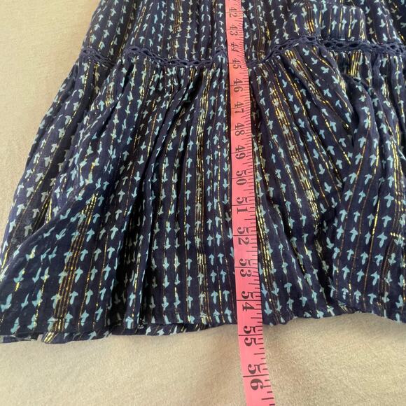 Free People Midnight Dance Dress S Tiered Blue Gold Sheer Tank Strappy - Picture 10 of 11